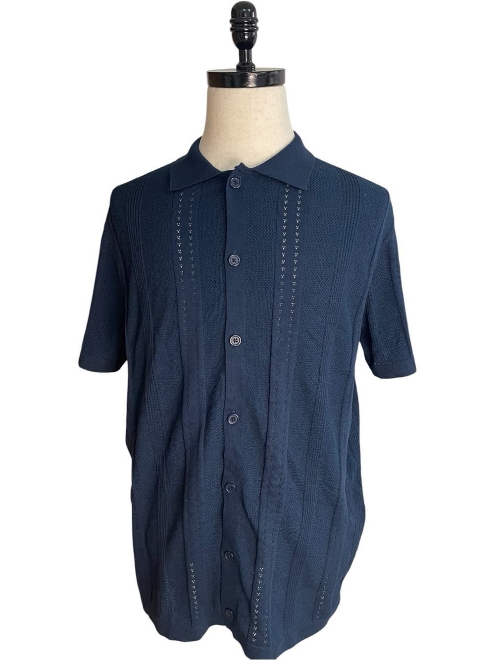 Coofandy Short Sleeve Knit Button Up Shirt Blue